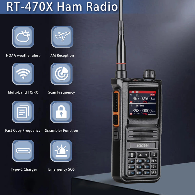 Radtel RT-470X Multi-bands Ham Walkie-Talkies 256CH Air Band Two Way Radio Station Aviation NOAA Police Marine Transceiver PTT