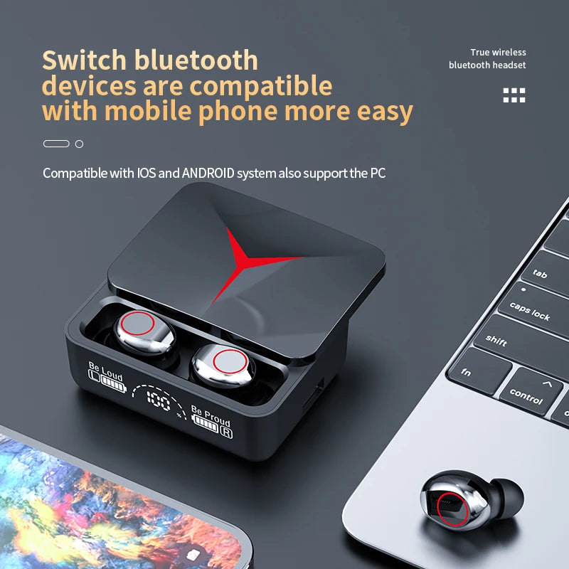 FANGTUOSI New M90 Wireless Headphones Sliding Cover Gaming Headsets Stereo Sports Earbuds Earphones with Led Digital Display