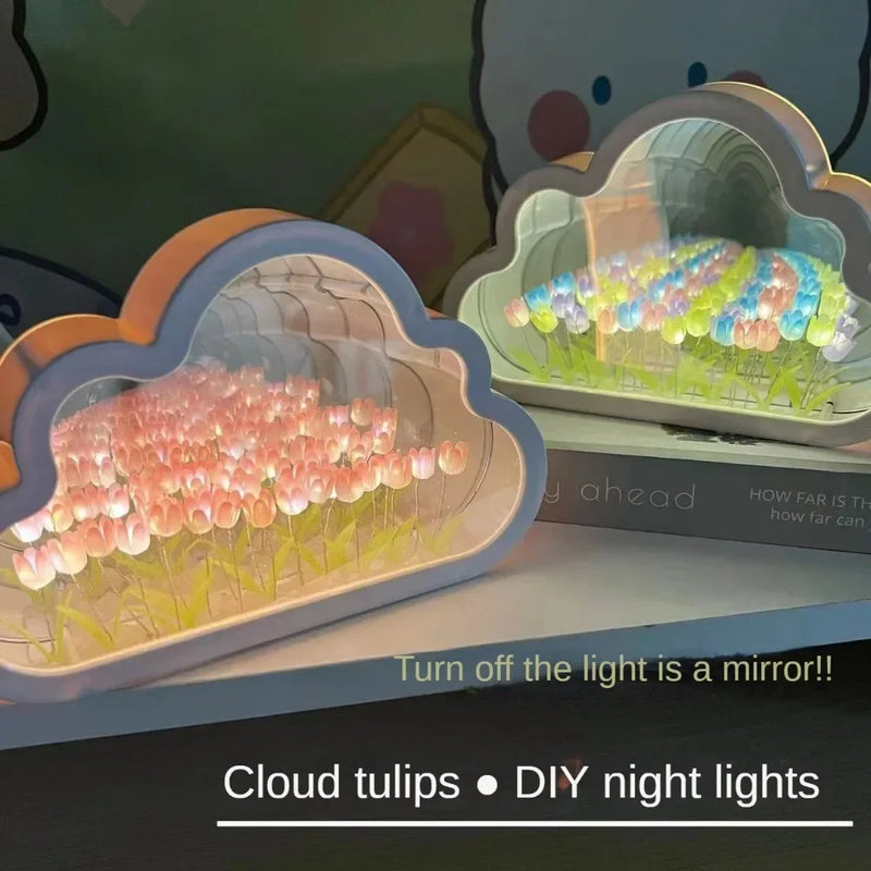 Handmade DIY Tulip Cloud Flower Sea Night Light Atmosphere Light Mirror Light Transparent Mirror Valentine's Day New Year Gift