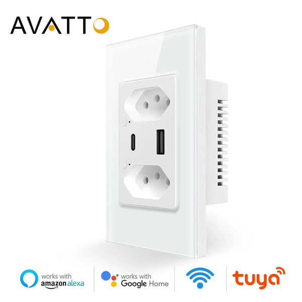 AVATTO Tuya WiFi/Zigbee Smart Brazilian Wall Socket,16A USB Type C Individual Control Outlets，Plug Work for Google Home/Alexa