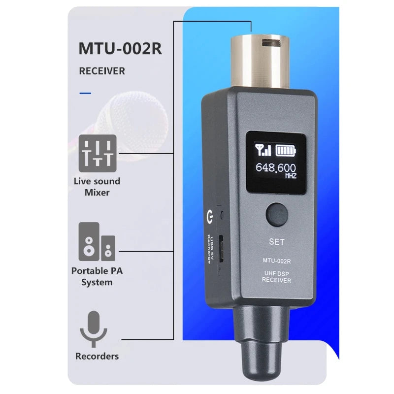 UHF Professional Wired to Wireless Microphone Converter Micphone Transmitter & Receiver Receiving Transmission