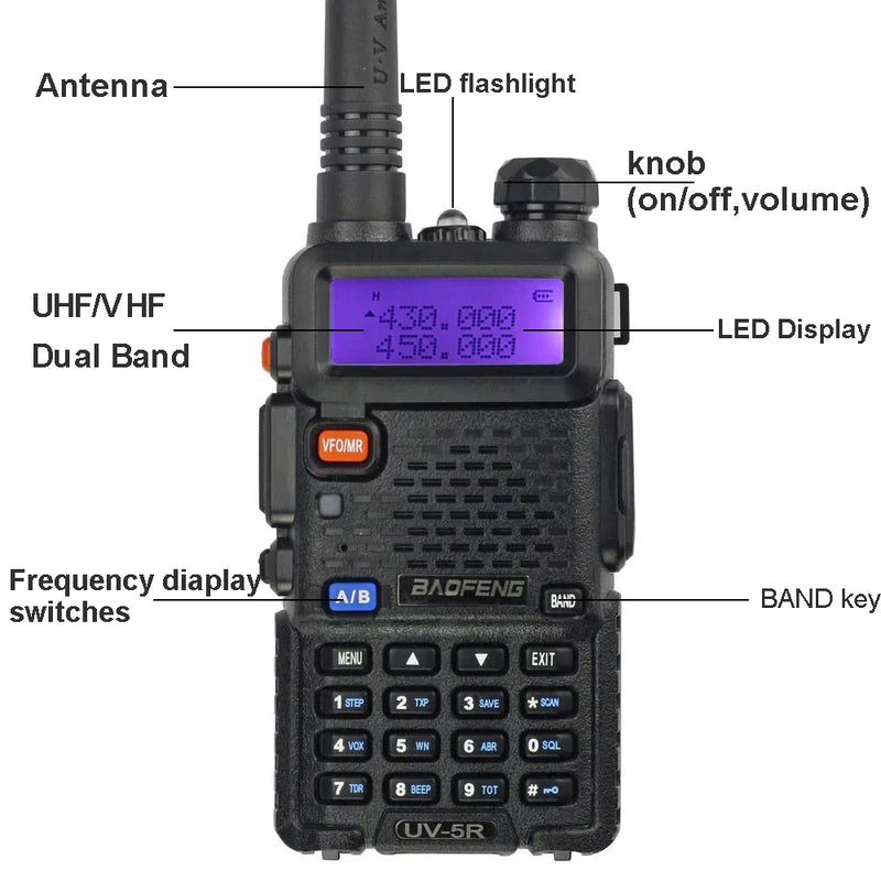 Factory Wholesale Original Baofeng UV-5R Walkie Talkie 10 km  Dual Band Two Way FM Radio  LED Display UV 5r 5W High-Power