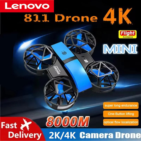 Lenovo 811 Mini Drone 4k profession HD 1080P Wide Angle Camera WiFi FPV RC Dron Height Keep 8000M Drones Kids Toys 4DRC 2024