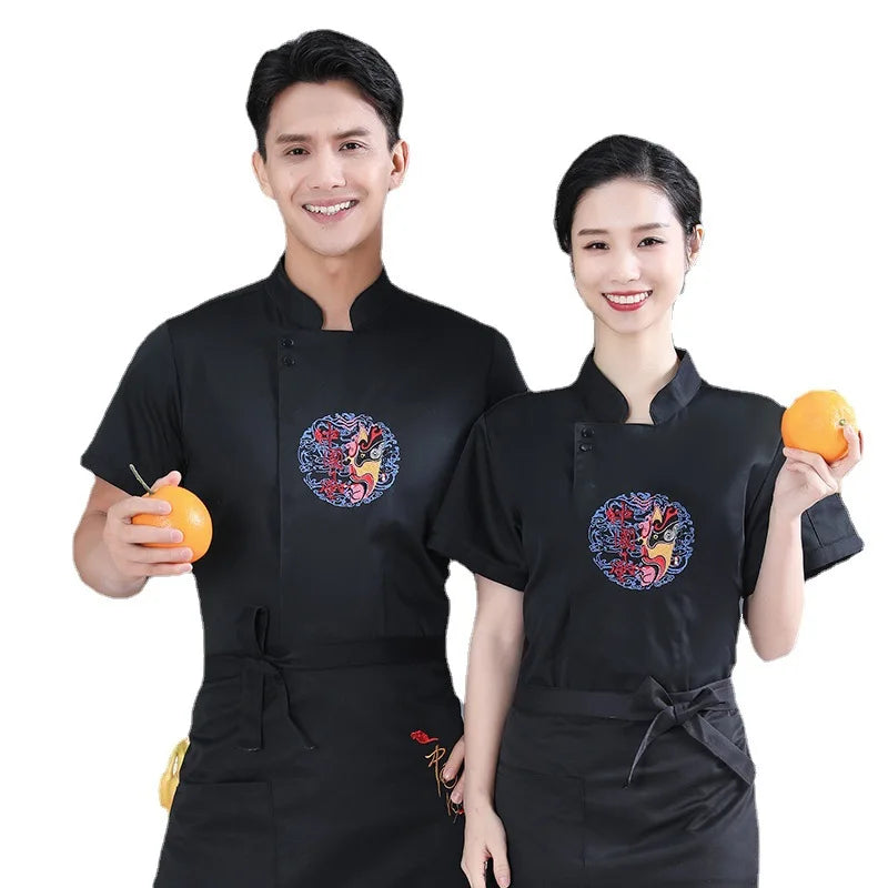 Hotel Overalls Men'S Long- Dining Canteen Back Kitchen Work Clothes Chef Uniform Short-Sleeved Summer Thin Women