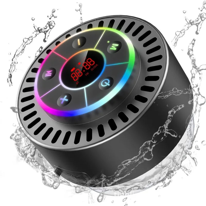 IPX7 Waterproof Bathroom Bluetooth Speaker Dustproof and Shockproof LED Time Display with Built-in FM Radio Mini Speaker