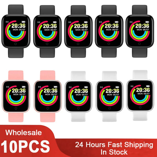 10Pcs D20 Smart Watch for Men Women Smartwatch Y68 Fitness Tracker Sports Heart Rate Monitor Wristwatch for IOS Android