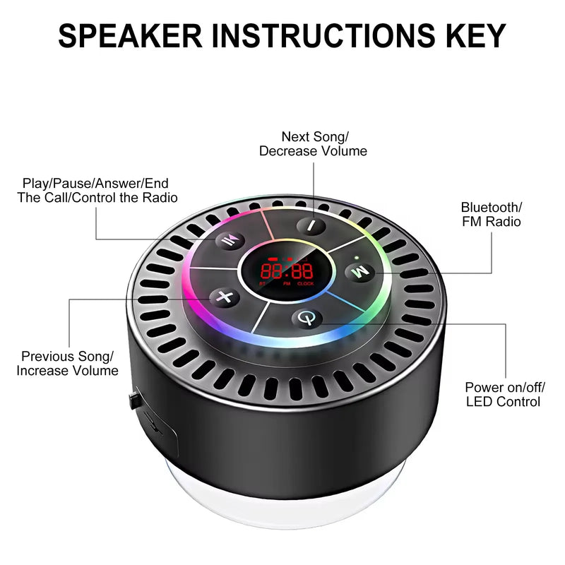 Wireless Caixa De Som Handsfree Call with Time Display FM Suction Cup Bluetooth Speaker IPX7 Waterproof Bathroom Mini Sound Box