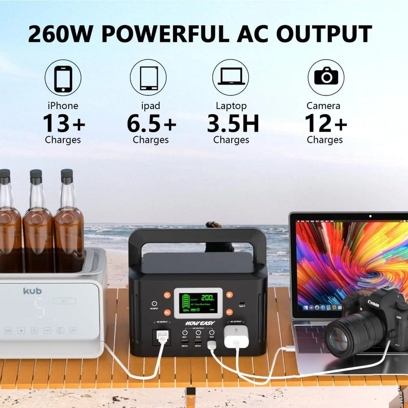 260W Portable Power Station.178Wh Solar Generator(Solar Panel Not Included) with 2 110V/260W AC Power Socket Backup