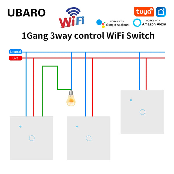 UBARO EU Standard 2 Way Wifi Smart Wall Switch Multi Control Voice Timer Sharing Function Works With Tuya App Home Improvemet