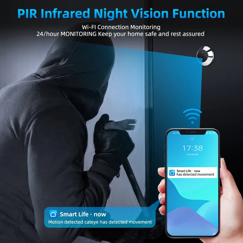 Sectyme 4.3 inch WiFi Peephole Tuya Smart 1080P WiFi Peephole Video Camera Home Security Night Vision Video Door Camera