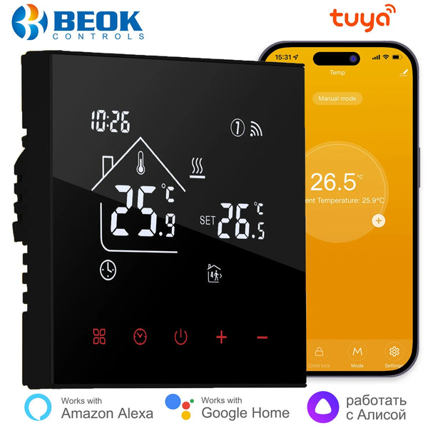 Beok Tuya WiFi Smart Thermostat For Electric Warm Floor Heating Water Gas Boiler Temperature Controller Google Home Alexa Alice