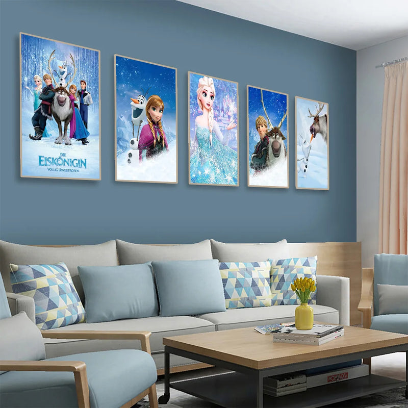 MINISO Disney Frozen Home Living Room Bedroom Art Posters Anna and Elsa Children's Room Wall Decoration Mural HD Canvas Painting