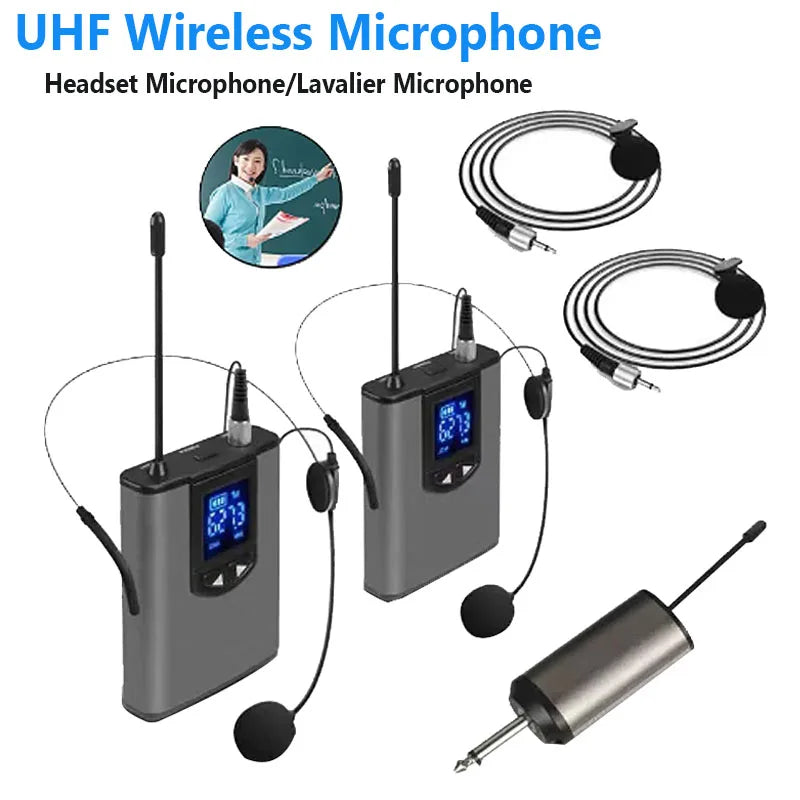 UHF Wireless Microphone Lapel Headset Portable Receiver Transmitter Professional Public Speaking Teaching Speech Live Recording