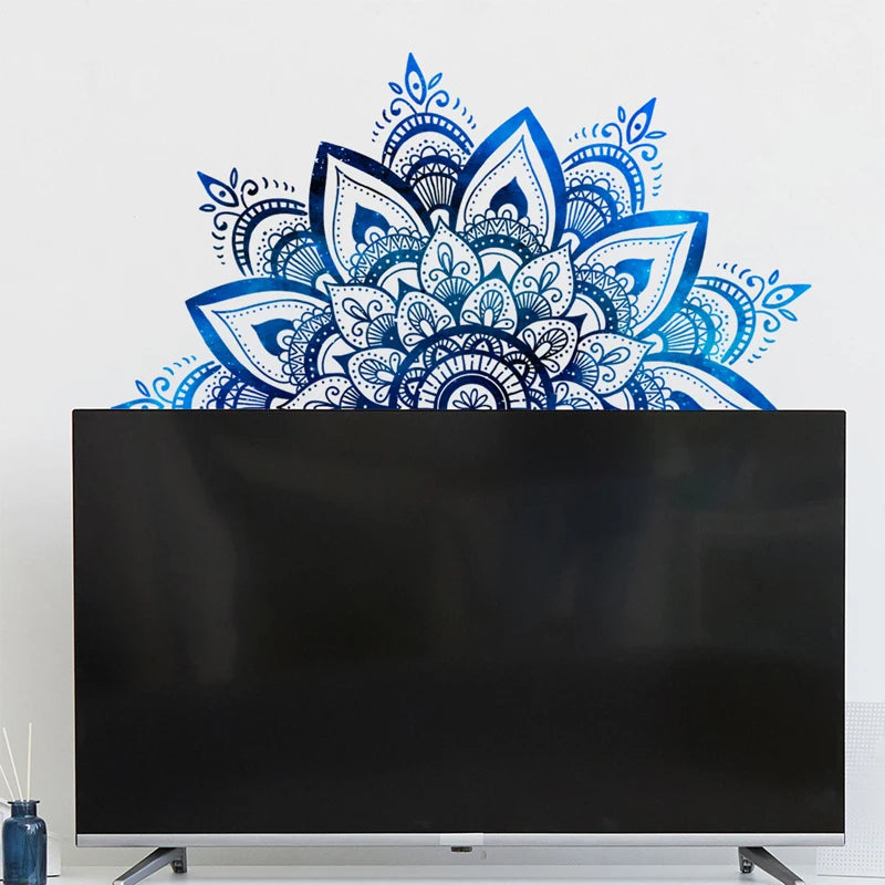 New Blue Mandala Flower Wall Sticker Living Room Bedroom Self-adhesive Removable PVC Decorative Wallpaper For Wall Waterproof