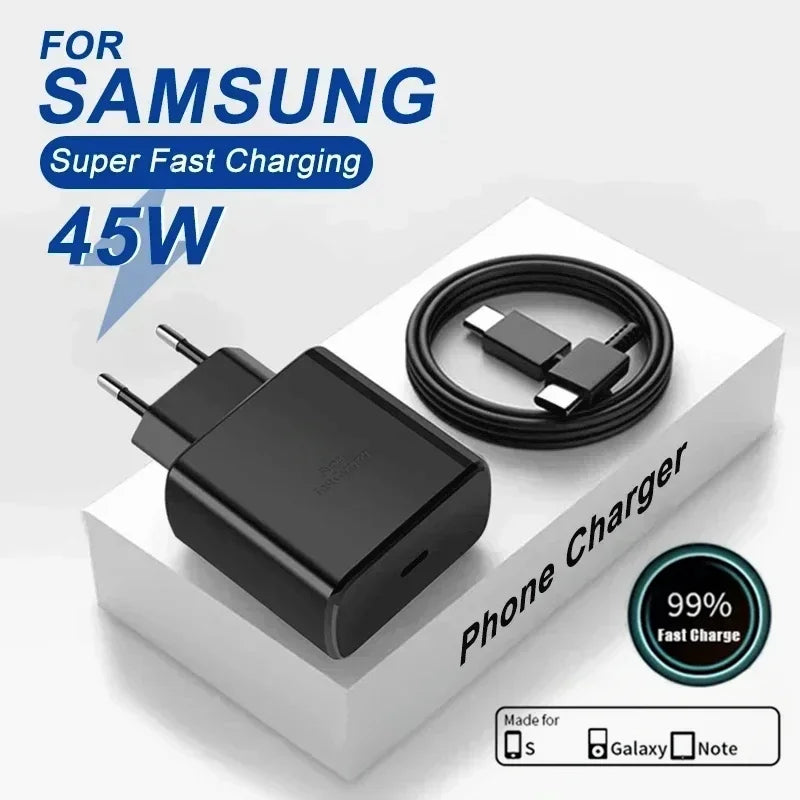 PD 45W USB C Super Fast Wall Charger For Samsung Galaxy S22 S23 S24 Ultra A55 Z Flip5 Fold5 5A Dual Type-C Quick Charging Cable