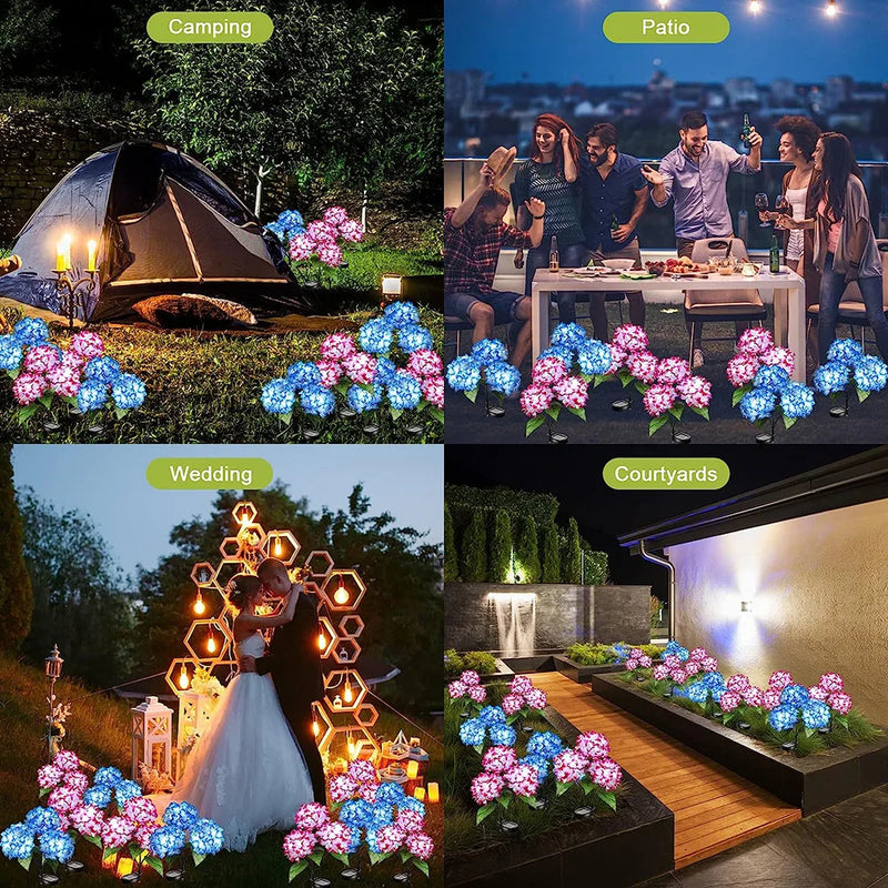 Hydrangea Rose Flower Solar LED Light Outdoor Waterproof Garden Light Simulation Flower Lamp Yard Landscape Lamp Patio Decor