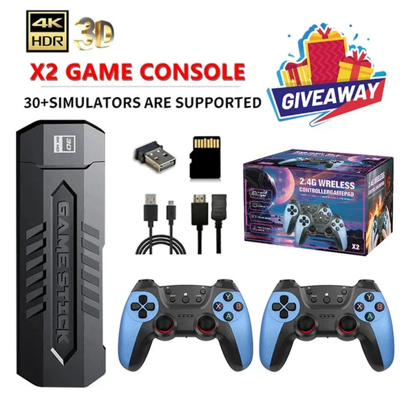 Video Game Stick X2  4K Video Game Stick Console 2.4G Double Wireless Controller  4K HD30000 Games 128G Retro Games Xmas Gift