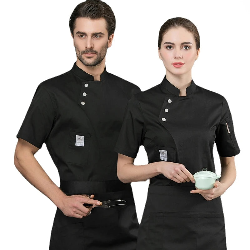 Men's Kitchen Jacket Hotel Restaurant Chef Uniform Short Sleeve Cooking Shirt Coffee Shop Baker Female Waiter Workwear