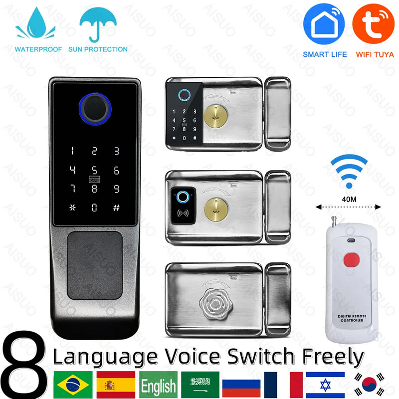 TUYA WIFI outdoor waterproof smart lock fingerprint biometric digital lock with remote control electronic lock smart door lock