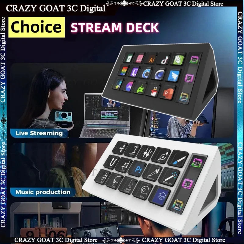 Stream Deck Controller Production For Livestream Video Design Custom Macro Lcd Keys Info Displa Twitch Actions Obs,Black/White