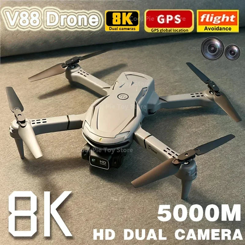 V88 Drone 8K Professional HD Aerial Dual-Camera Omnidirectional Obstacle Avoidance Drone Quadcopter 5000M Remote Controlled Toys