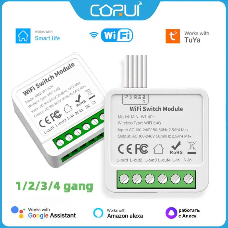 CORUI Tuya WIFI Smart Switch Module Smart Life 1/2/3/4 Gang 2 Way Control Switch Support Alexa Google Home Alice Voice Control