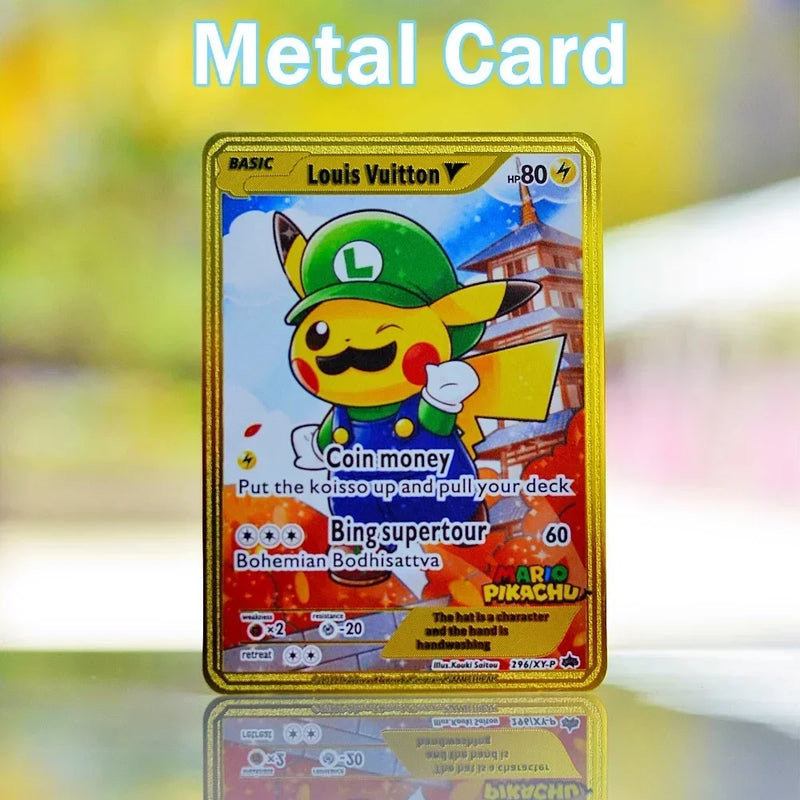 Metal Pokémon Letters Van Gogh Pokemon Cards Charizard Vmax Pikachu Gx Mewtwo Ex Gold Iron Vstar Card Anime Game Toys Kids Gifts