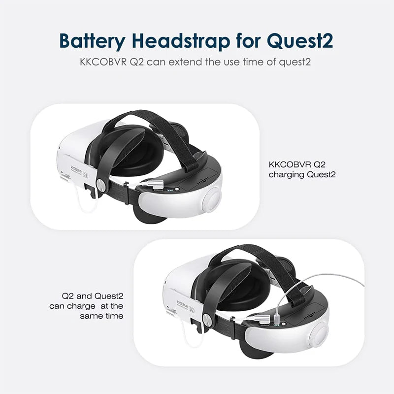 KKCOBVR Q2 Head Strap with 6800 mAh Battery for Oculus Quest 2 Adjustable Design Enhanced Support and Comfort VR Accessory