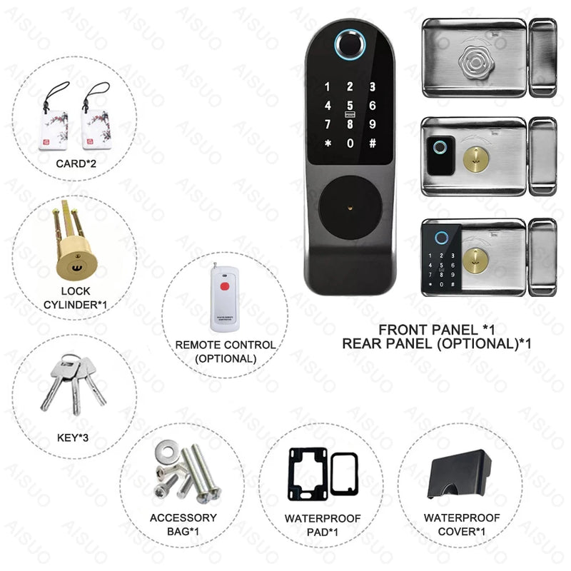 TUYA WIFI outdoor waterproof smart lock fingerprint biometric digital lock with remote control electronic lock smart door lock