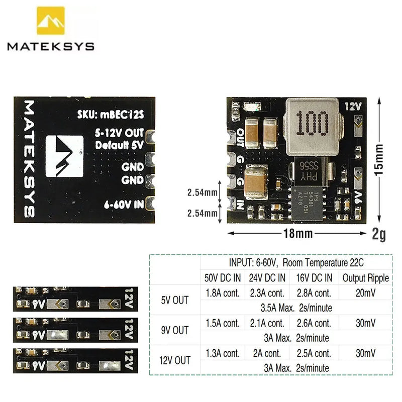 MATEK MICRO BEC 6-60V TO 5V/9V/12V-ADJ 18*15mm for RC Model Airplane Helicopter FPV Racing Drones DIY Parts