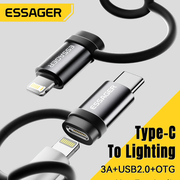 Essager Lighting To USB C Adapter 3A Fast Charging OTG for iPhone 15 xr Pro Type C To Lighting iPhone Connector OTG Converter