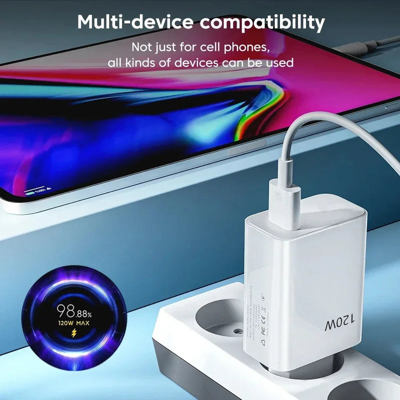 Xiaomi 120W Super Fast Charger 6A Cable USB 5.0 Type-C USB Turbo Charging Cable 120W MAX Fast Charging EU/US/UK iPhone Android