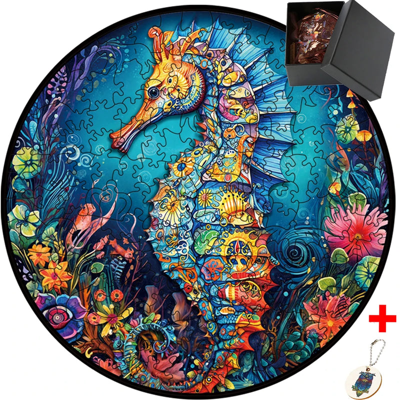 Wooden DIY Crafts Jigsaw Puzzle Hippocampus japonicus Animal Wooden Puzzle For Kids 3D Irregular Puzzle Game Wooden Puzzle Toy