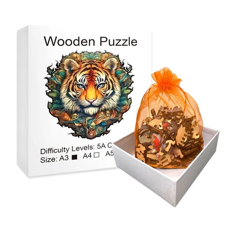 Tiger Wooden Puzzle Unique Crafts Interesting Adult and Children Animal Wooden Puzzle Gifts 3D Games Gifts Education Puzzle