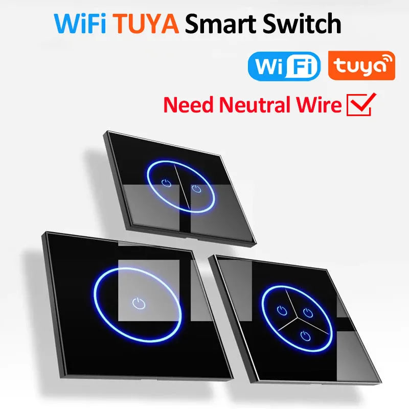 10A Tuya Wifi Smart Swich EU 1/2/3Gang Light Switch APP Remote Control Wall Glasses Panel Touch Sensor Switch Smart Home