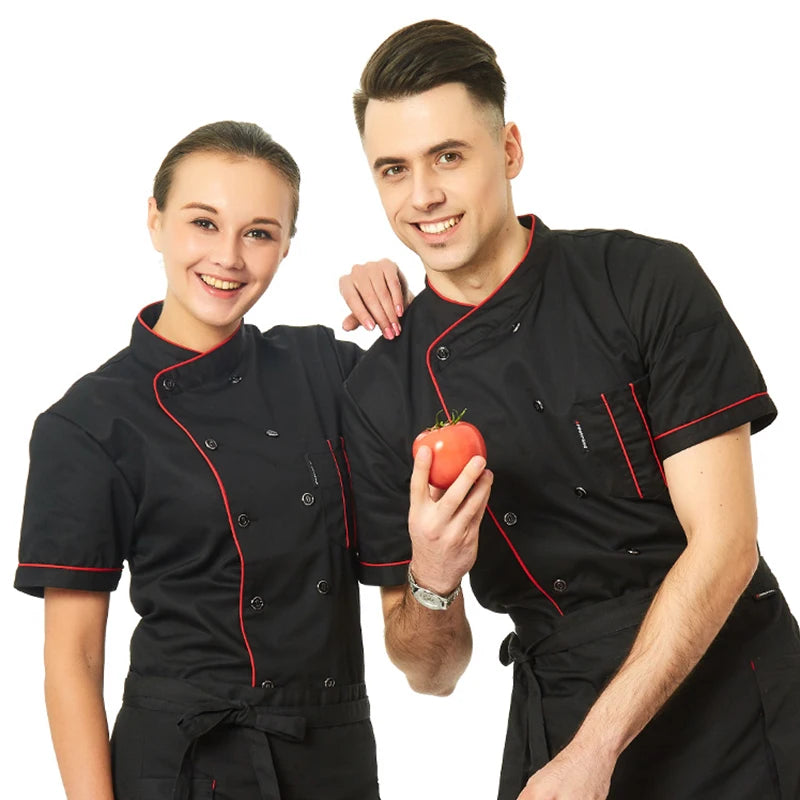 New Unisex Kitchen hotel Chef Uniform Bakery Food Service Cook Short Sleeve shirt Breathable Double Breasted Chef Jacket clothes