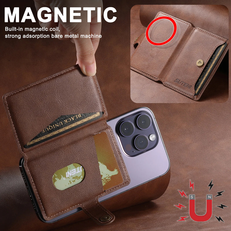 Magsafe Magnetic Leather Cellphone Card Holder Bank ID Card For IPhone 11 12 13 14 15 Pro Max 15Plus 14Plus Phone Wallet Case