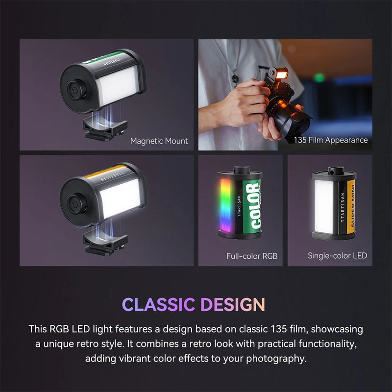 TTArtisan Mini Magnetic LED Light for Camera Lens Photography Vlog Live Streaming with Cold Shoe Mount RGB Fill Light CRI 95+