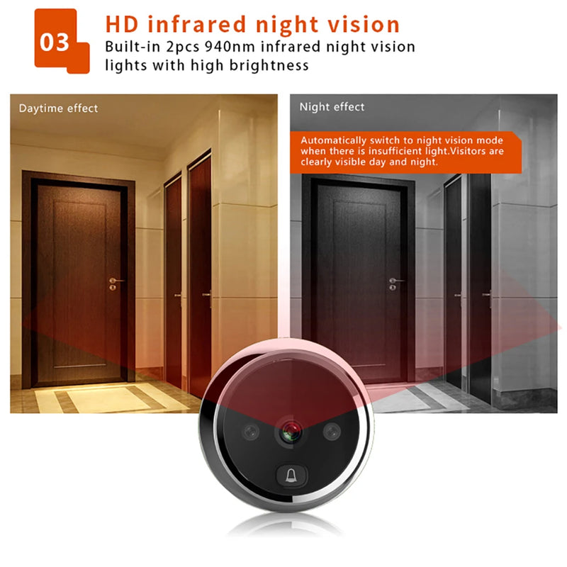 Video Peephole Doorbell Camera Video-eye Auto Record Electronic Ring Night View Digital Door Viewer Entry Home Security