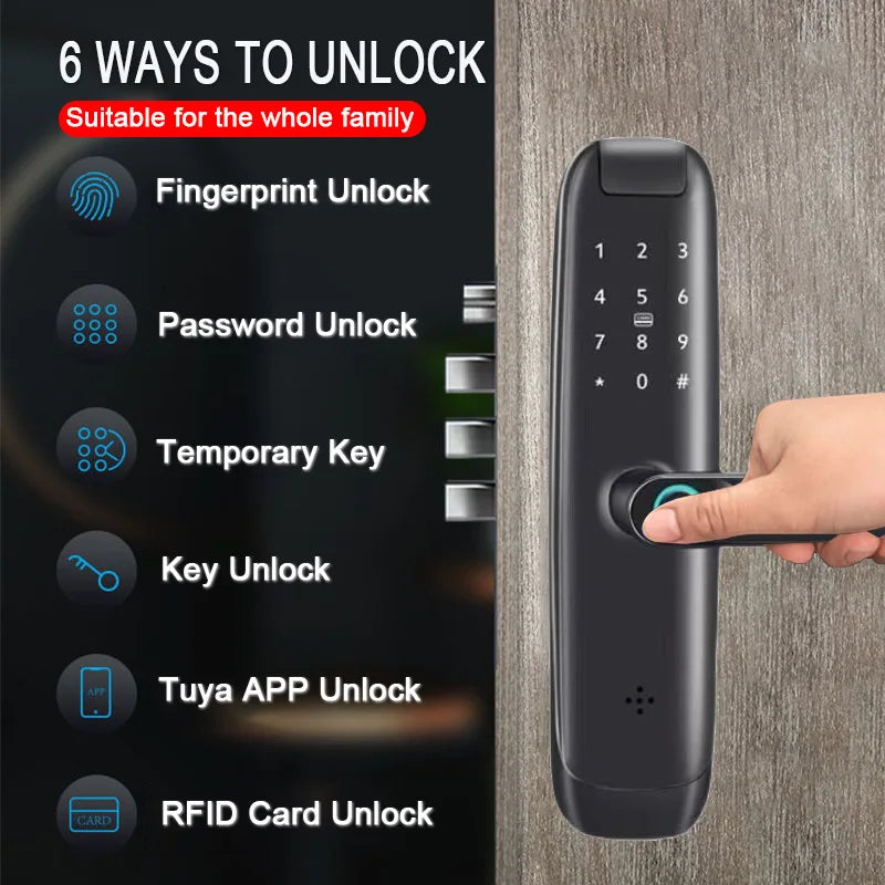 Tuya wifi Electronic Smart Door Lock With Biometric Fingerprint Smart Card Password Key Unlock Apartment Air bnb Door Lock