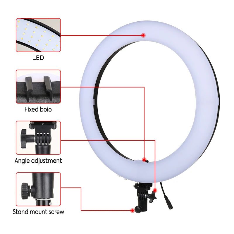 19inch LED Rings Light Dimmable Video Light with 2.0M Stand for Photography Video Recording Live Broadcast 60W Power