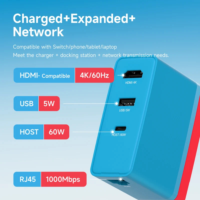 Hagibis Switch Portable Dock 65W GaN Fast charger 4K Gigabit Ethernet TV Docking station power supply for Nintendo Switch/OLED