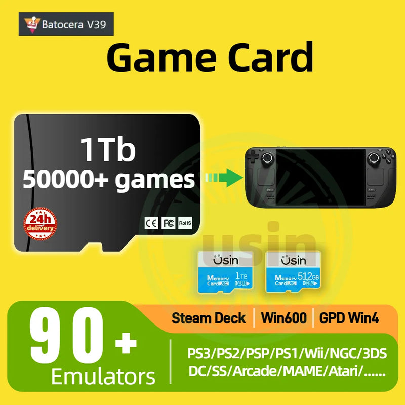 Game TF Card For Steam Deck OLED Pre-install Batocera Plug&play Retro Games PS2 PSP PS1 Memory Windows Handheld Gaming SD Card