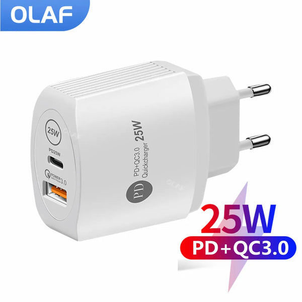 Olaf USB C Charger PD 25W Fast Charging Charger Type C Mobile Phone Chargers Power Adapter for Samsung Xiaomi iPhone QC3.0