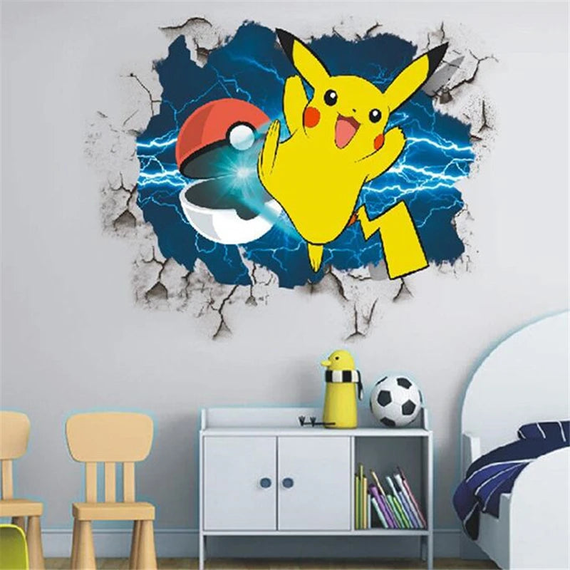 Cartoon Pikachu 3D Wall Sticker For Kids Room Living Room Bedroom Wall Decoration Kids Gifts Door Sticker  Movie Poster