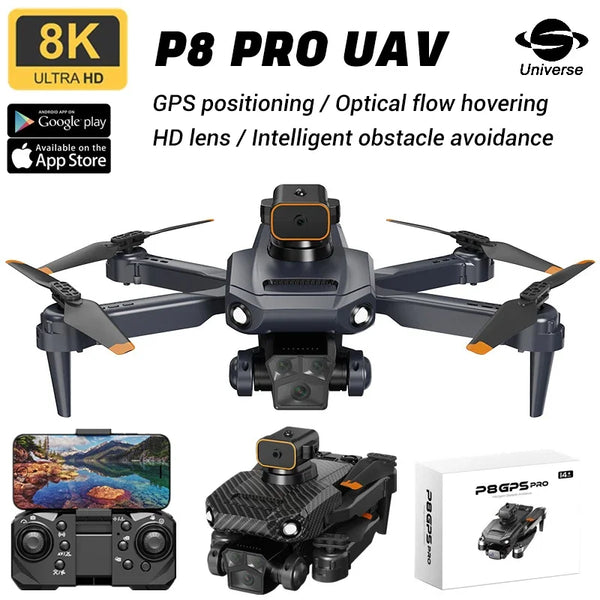 New P8 PRO Five Lens Drone 8k High-Definition Aerial Photography GPS Positioning Folding Remote Control Flying Toy