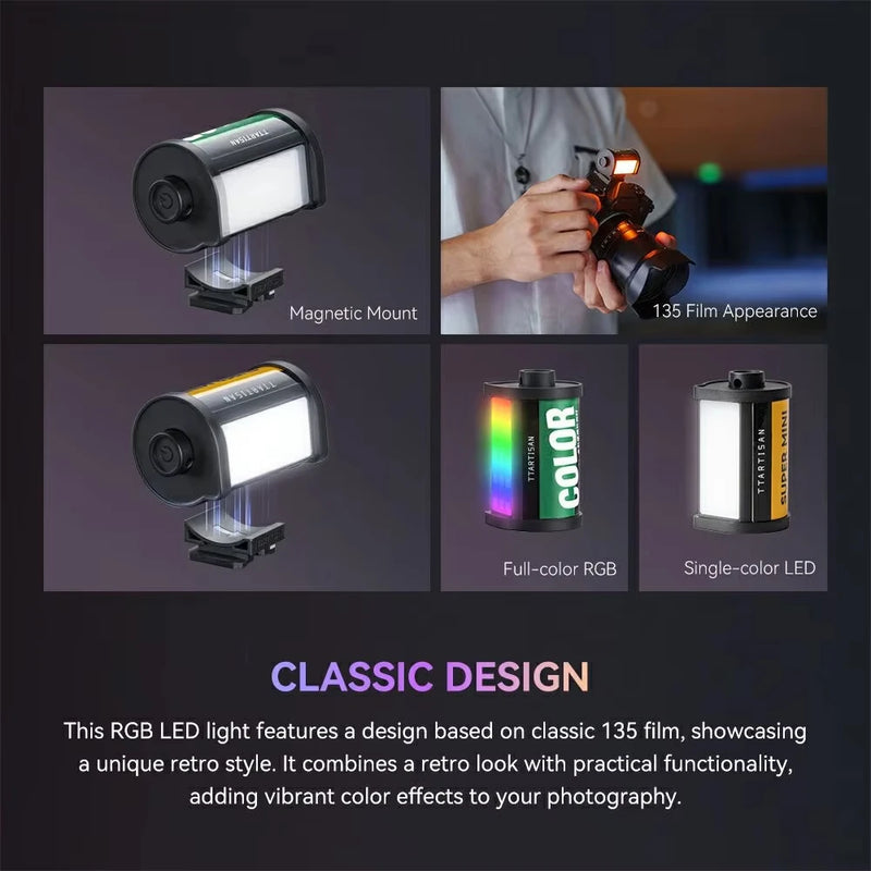 TTArtisan Mini Magnetic RGB LED Light 5W 300mAh Light Mini Magnetic LED Light for Camera Reteo Film Style Super Mini LED