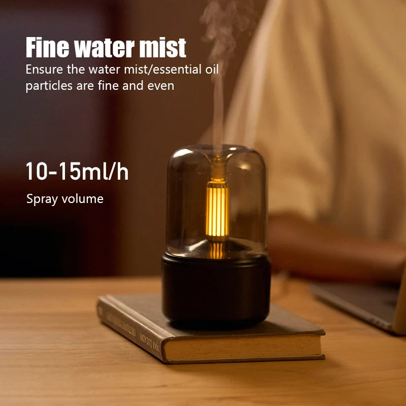 Portable 120ml Air Humidifier Candlelight Aroma Diffuser Home Mist Maker Fogger Essential Oil Difusor With Night Light Purifier