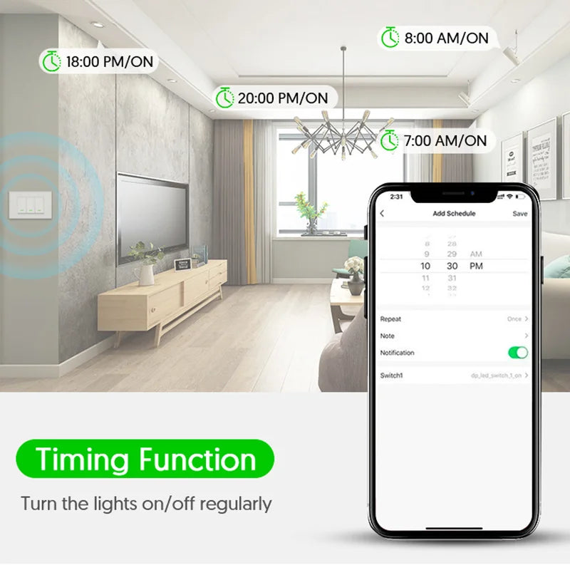 Milfra Smart Wifi Switch Neutral Wire Optional Intelligent Wall Button Light Switches AC100-240V Tuya APP Voice Control by Alexa