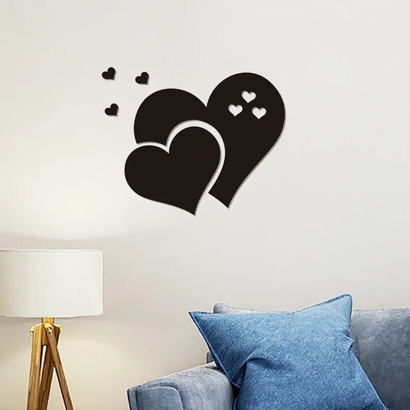 3D Acrylic Wall Stickers Europe Style Hearts Fashion DIY Decals Self-adhesive LOVE Wedding Background Decoration Mirror Ornament